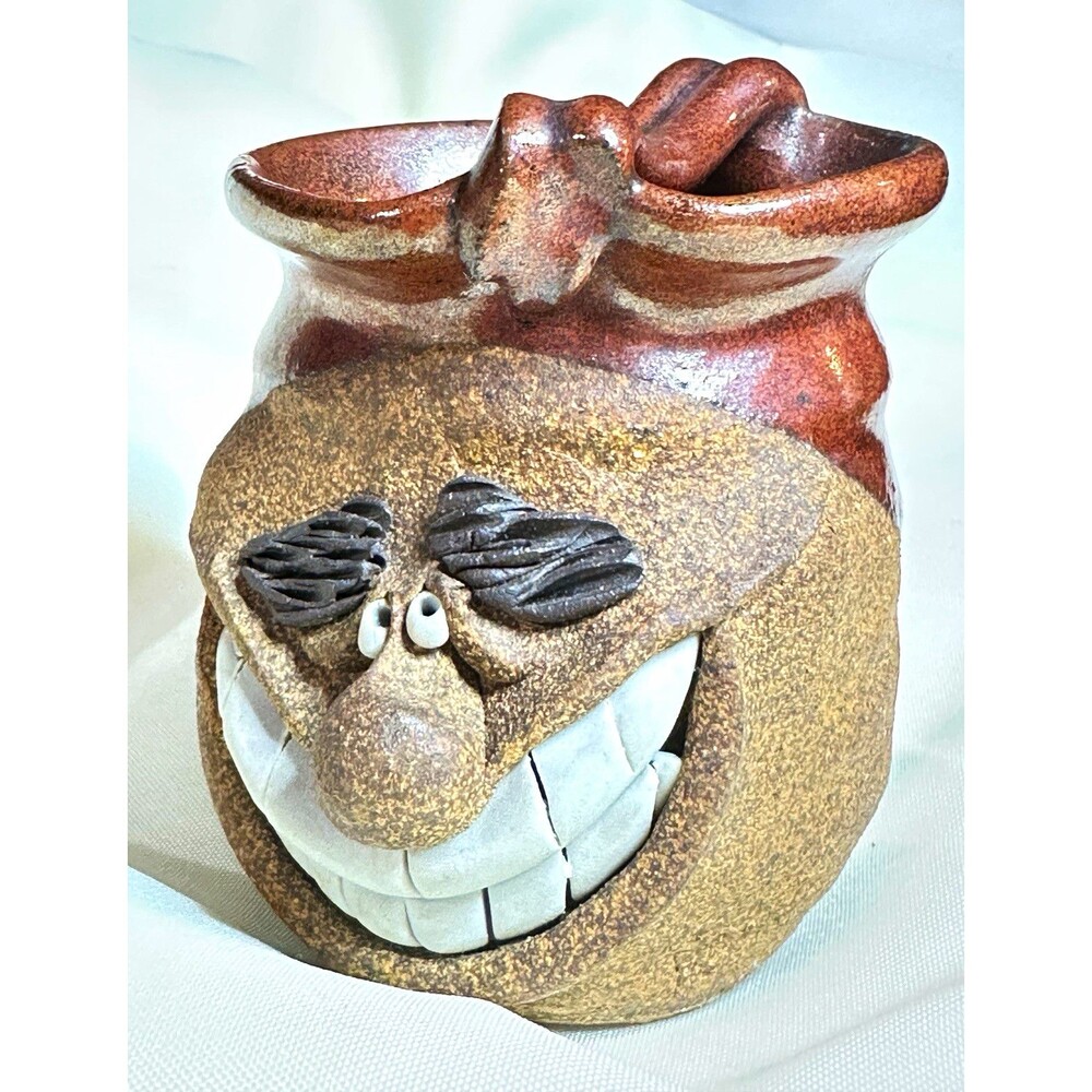 Vintage Mark Hines Pottery Funny Face Mug Ugly Face Stoneware Signed Folk Art